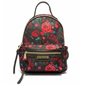 Juicy Couture Red Rose Floral Mini Backpack Black Gold Hardware